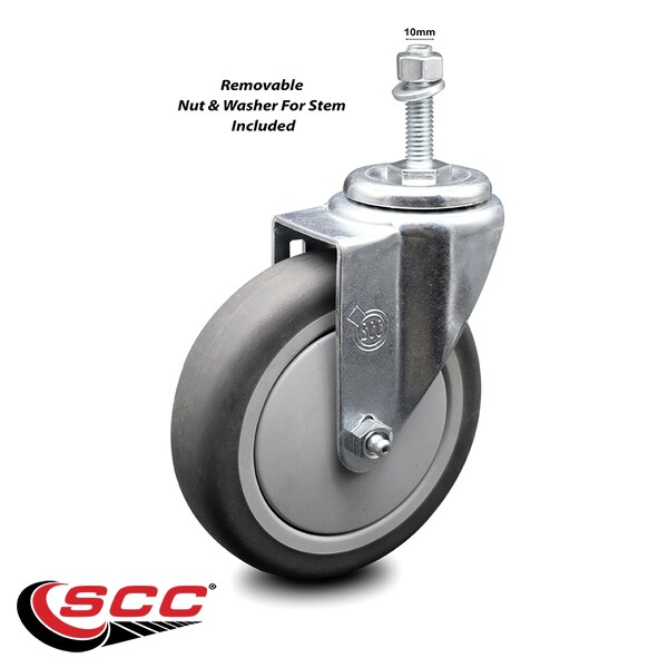5 Inch Thermoplastic Rubber Wheel Swivel 10mm Threaded Stem Caster SCC